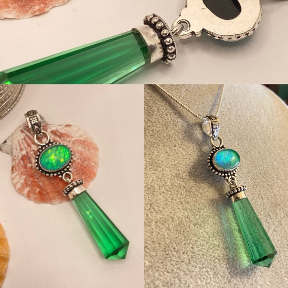 Green Quartz & Dichroic Glass Handmade Pendant - Picture 2 of 3